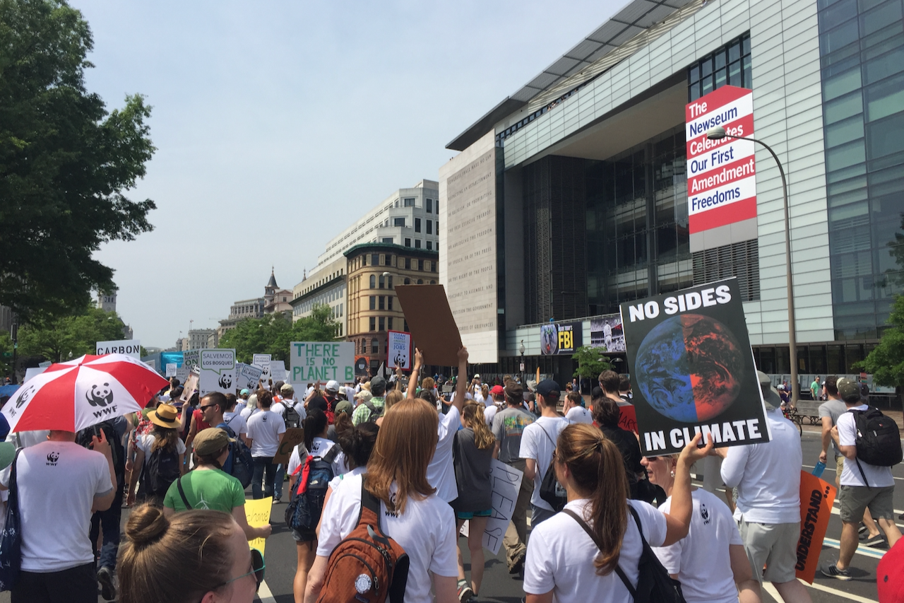 A group of people at a climate march